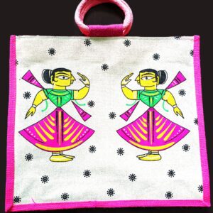 Trendy, Stylish, Dancing Lady motif, jute bags, 16x14 inch, magenta-colour