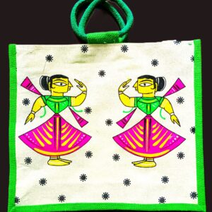 Trendy, Stylish, Dancing Lady,  jute bags, 16x14 inch, green-colour
