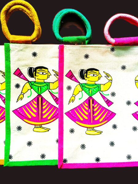 Dancing Lady Motif Jute Bags