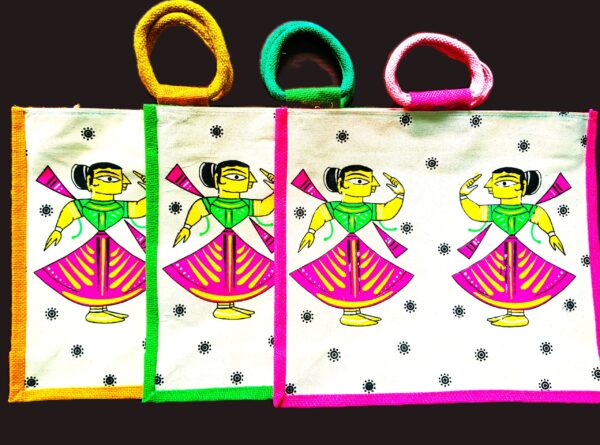 Dancing Lady Motif Jute Bags
