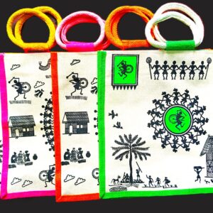 ( Pack of 4) Trendy, Stylish, Tribal Art pattern, jute bags, 16x14 inch