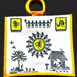 Trendy, Stylish, Tribal Art pattern, jute bags, 16x14 inch, yellow-colour