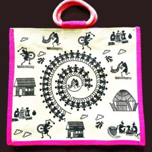Trendy, Stylish, Tribal Art pattern,  jute bags, 16x14 inch, magenta-colour