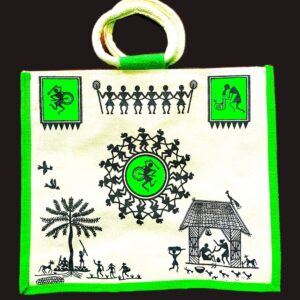 Trendy, Stylish, Tribal Art pattern,  jute bags, 16x14 inch, green-colour