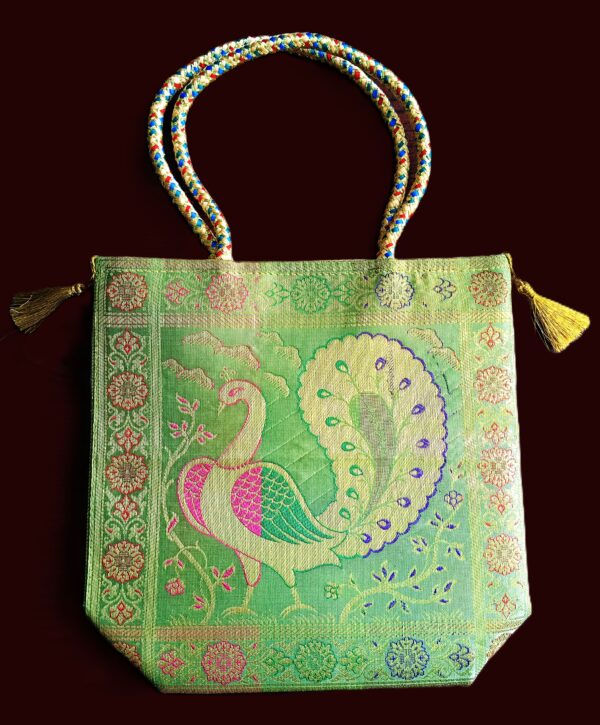 (Pack of 3) Traditional Banarasi Handbags10/10" | Banarasi Silk Bags - Image 3