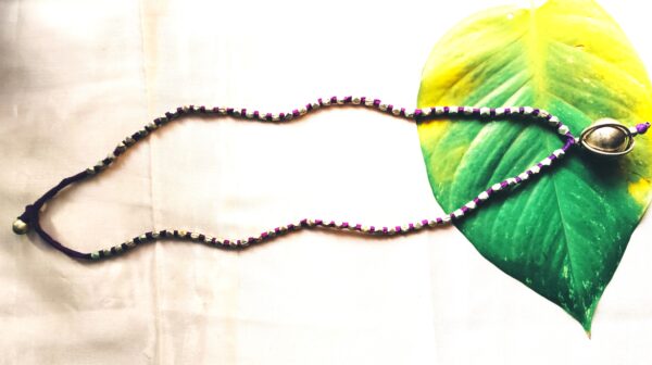 Vintage, Dokra necklace, silver coated beads with earth shaped pendant - Image 2