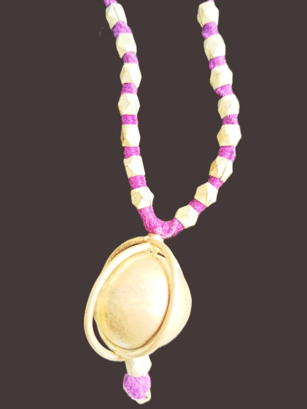 Vintage, Dokra necklace, silver coated beads with earth shaped pendant - Image 3