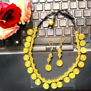 Dokra beads and spiral necklace with earrings price