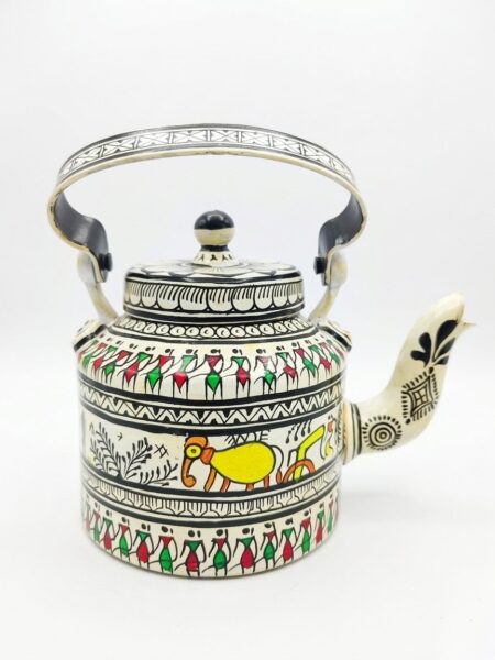Authentic, Saura art, on metallic kettle, multi-colour,L-8,W-6,h-7inch
