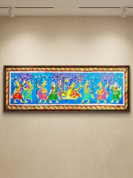 Traditional, pattachitra on silk ,radha-krishna raas leela, 44x14inch