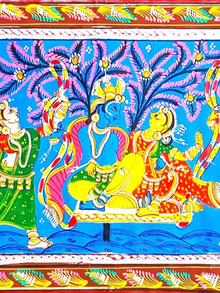 Traditional, pattachitra on silk ,radha-krishna raas leela, 44x14inch
