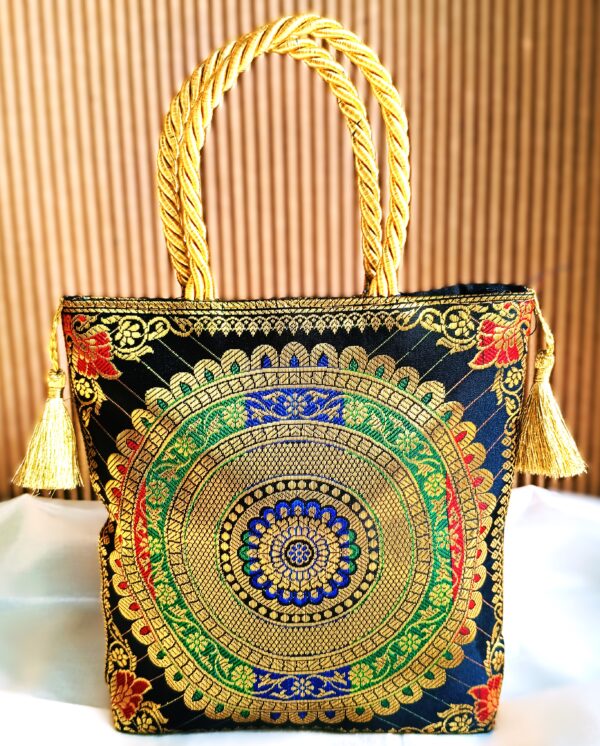 (Set of 3) Traditional, Luxurious, Banarasi Hand-Bags, 8x8inch - Image 2