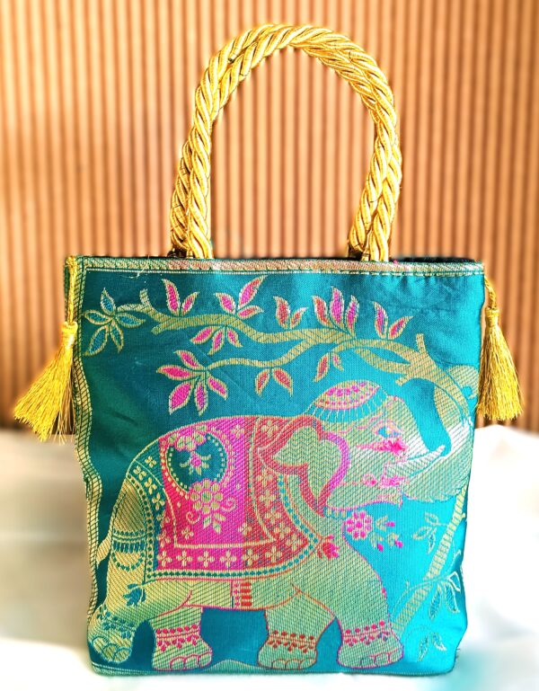 (Set of 3) 8x8 inch, Traditional, Luxurious, Banarasi Hand-Bags - Image 3