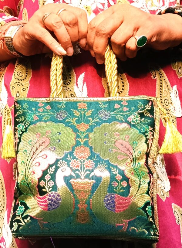 Set of 3 Banarasi HandBags –8x8 Inch Traditional & Luxurious Clutches for Weddings, Parties & Special Occasions - Image 5