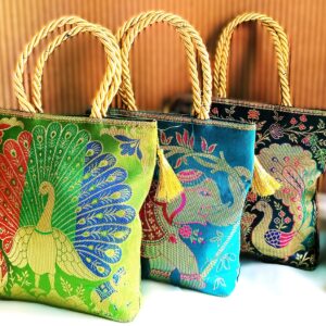 (Set of 3) 8x8 inch, Traditional, Luxurious, Banarasi Hand-Bags