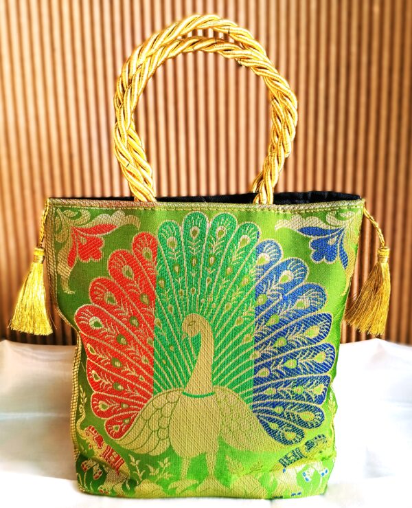 (Set of 3) 8x8 inch, Traditional, Luxurious, Banarasi Hand-Bags - Image 4