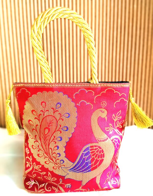 (Set of 3) Traditional, Luxurious, Banarasi Hand-Bags, 8x8inch - Image 3