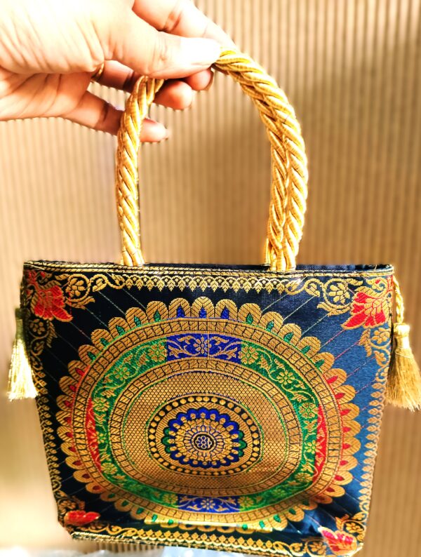 (Set of 3) 8x8 inch, Traditional, Luxurious, Banarasi Hand-Bags - Image 9