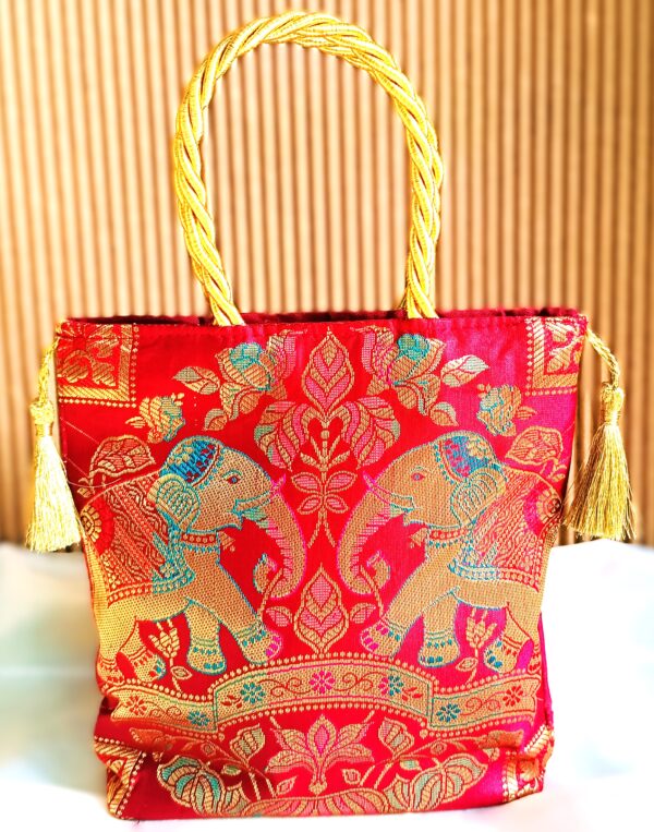 (Set of 3) Traditional, Luxurious, Banarasi Hand-Bags, 8x8inch - Image 8