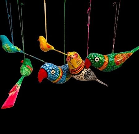 Unique, Handcrafted, Papermache hanging birds influenced by pattachitra art (pack of three)