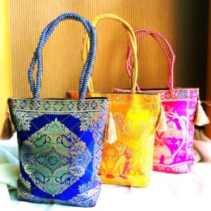 (Set of 3) Elegant, Traditional, Banarasi Hand-Bags, 10x10inch