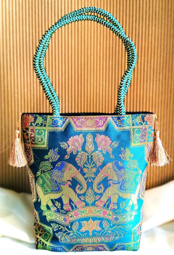 (Set of 3) Elegant, Traditional, Banarasi Hand-Bags, 10x10 inch - Image 4
