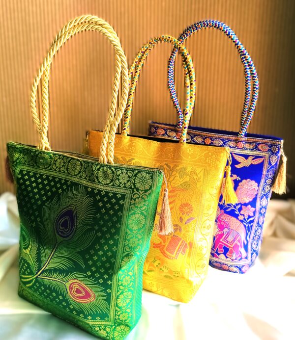 ( Set of 3) Elegant, Traditional, Banarasi Hand-Bags, 10x10inch - Image 5