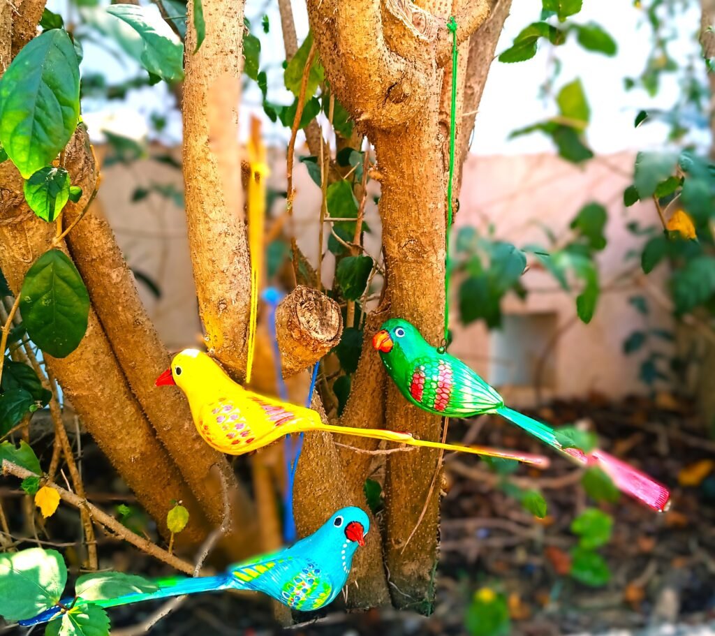 (Pack of 3) Uniuque,Handcrafted, paper-mache, hanging birds inspired by pattachitra art