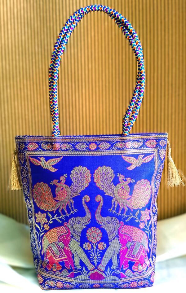 ( Set of 3) Elegant, Traditional, Banarasi Hand-Bags, 10x10inch - Image 4