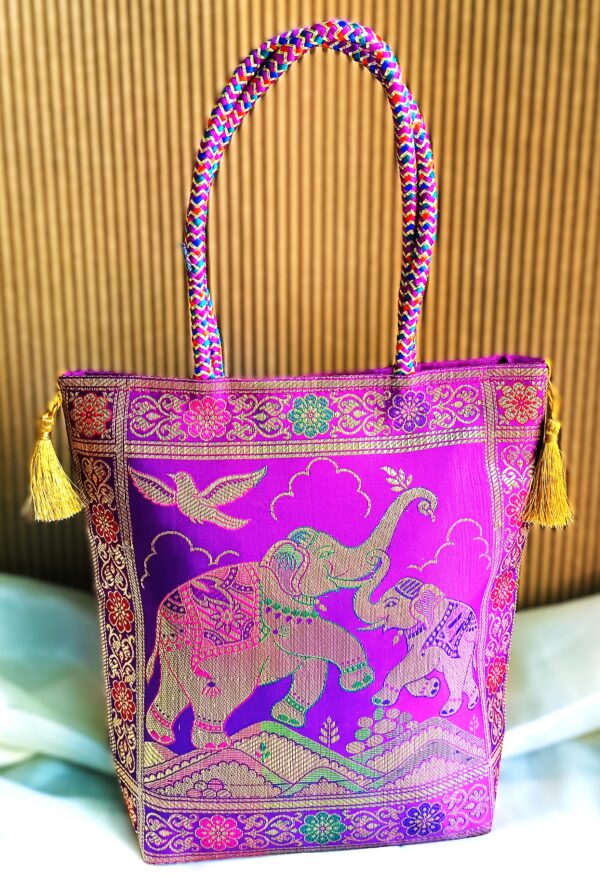 (Set of 3) Elegant, Traditional, Banarasi Hand-Bags, 10x10 inch - Image 3