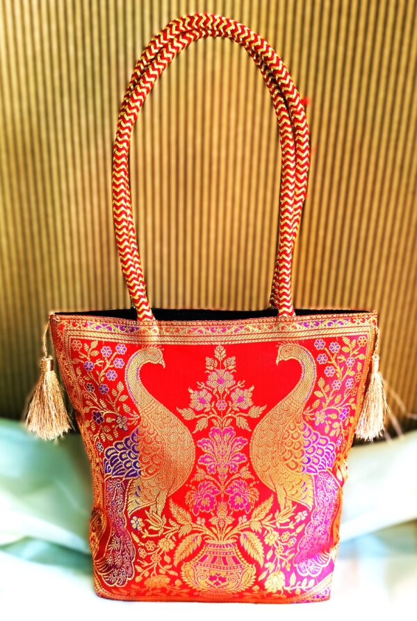 (Set of 3) Elegant, Traditional, Banarasi Hand-Bags, 10x10 inch - Image 2