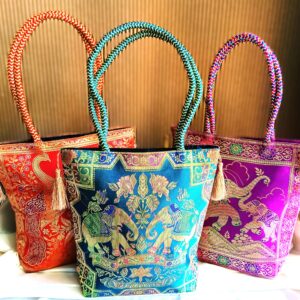 (Set of 3) Elegant, Traditional, Banarasi Hand-Bags, 10x10 inch