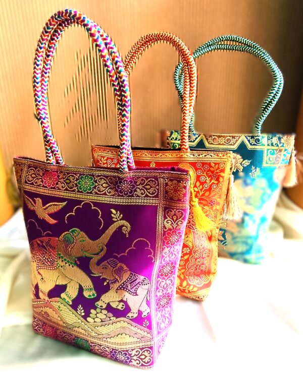 (Set of 3) Elegant, Traditional, Banarasi Hand-Bags, 10x10 inch - Image 5