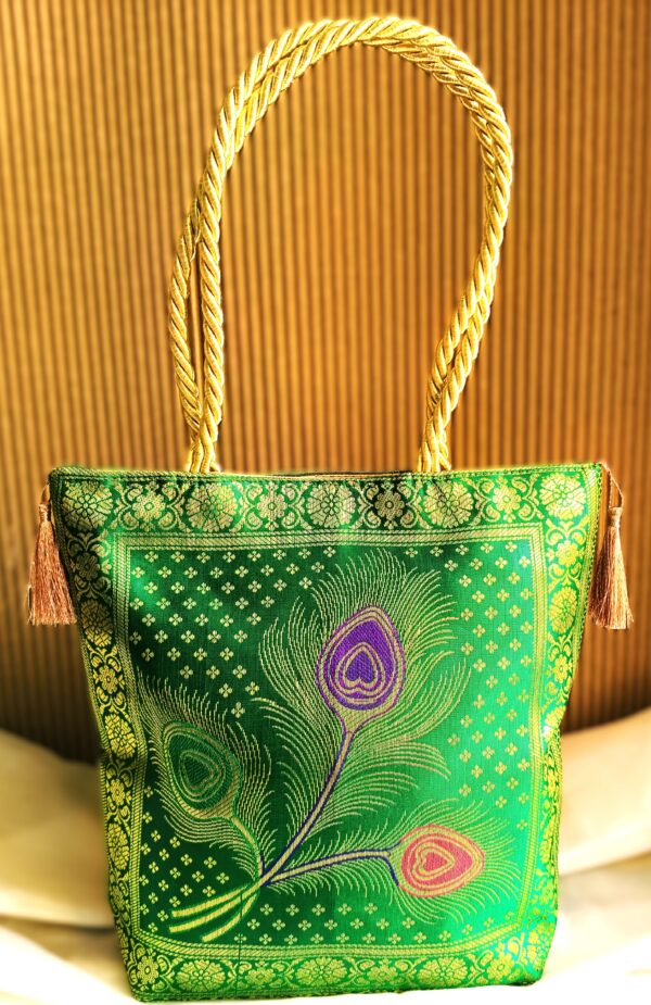 ( Set of 3) Elegant, Traditional, Banarasi Hand-Bags, 10x10inch - Image 2