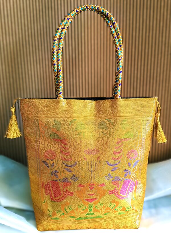 ( Set of 3) Elegant, Traditional, Banarasi Hand-Bags, 10x10inch - Image 3