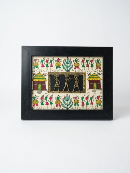 Timeless Treasure, Exotic Dokra handcrafted wall decor with Saura painting,L-28cm, W-22cm