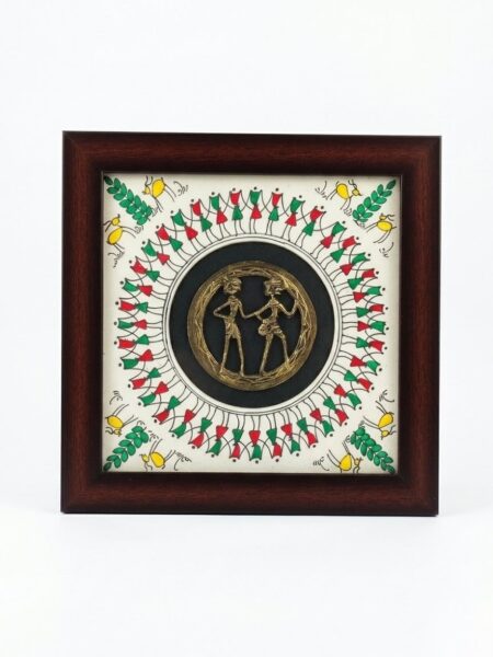 Exotic, hand-crafted, Dokra wall decor with saura painting, W-28cm, L-28cm