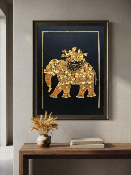 Extraordinary, Unique, Gandharva Elephant, paddy straw art (46x30) inch, Unmounted