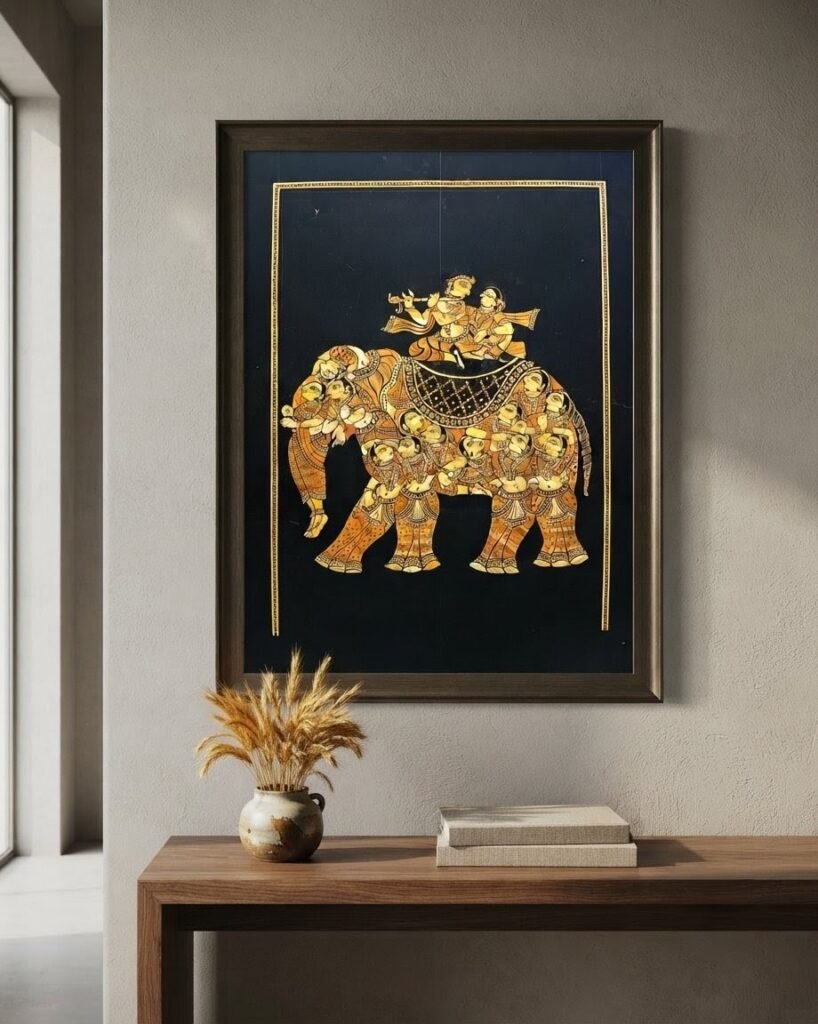 Extraordinary, Unique, Gandharva Elephant, paddy straw art (46x30) inch, Unmounted