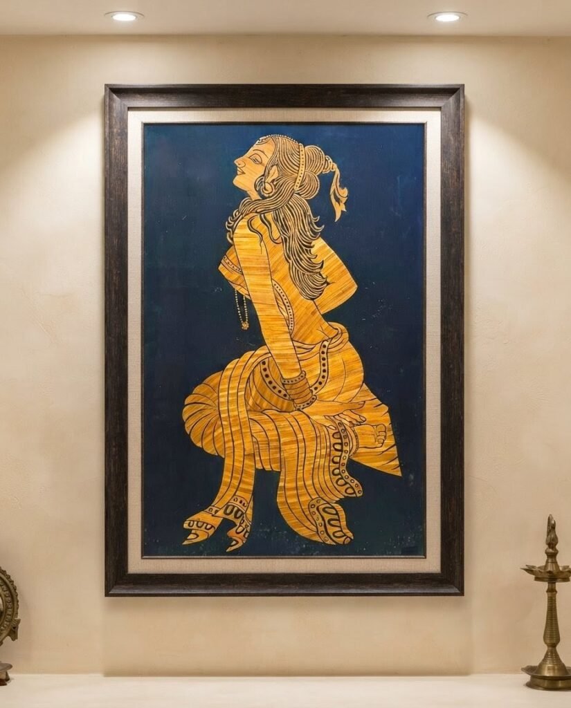 Angelic Lady, paddy straw art, (46x30) inch, Unmounted