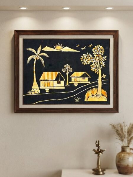Beautiful Landscape, paddy straw art (16x12) inch, Unframed