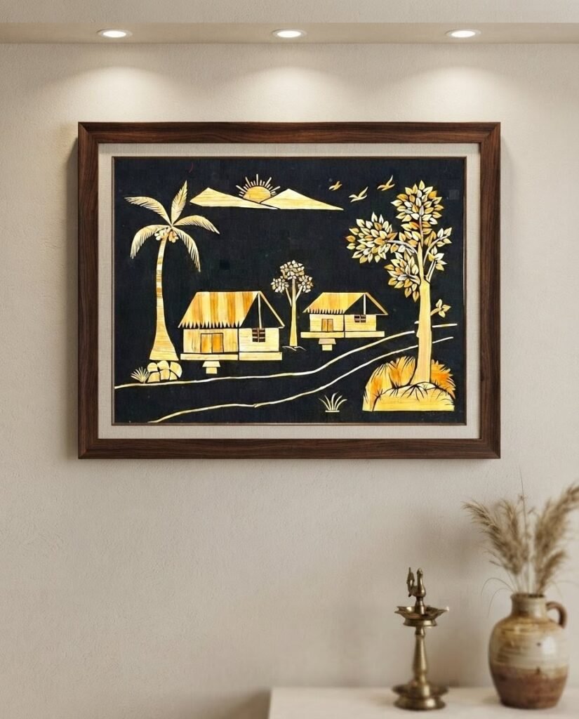 Beautiful Landscape, paddy straw art (16x12) inch, Unframed