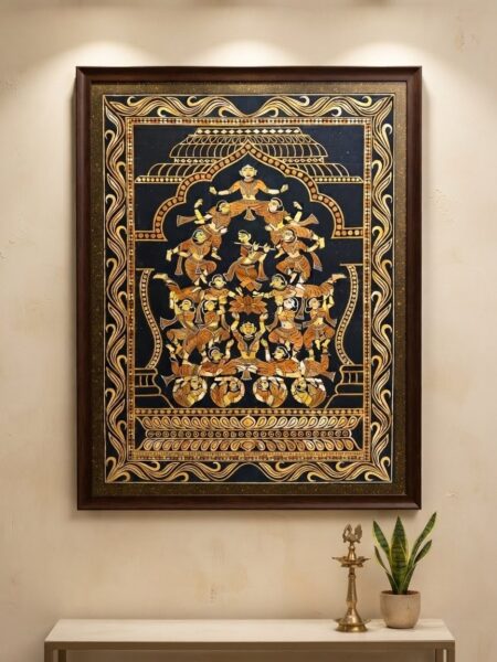 Extraordinary, Traditional, Gandharva Art, made by paddy straw (44x28)inch, Unmounted