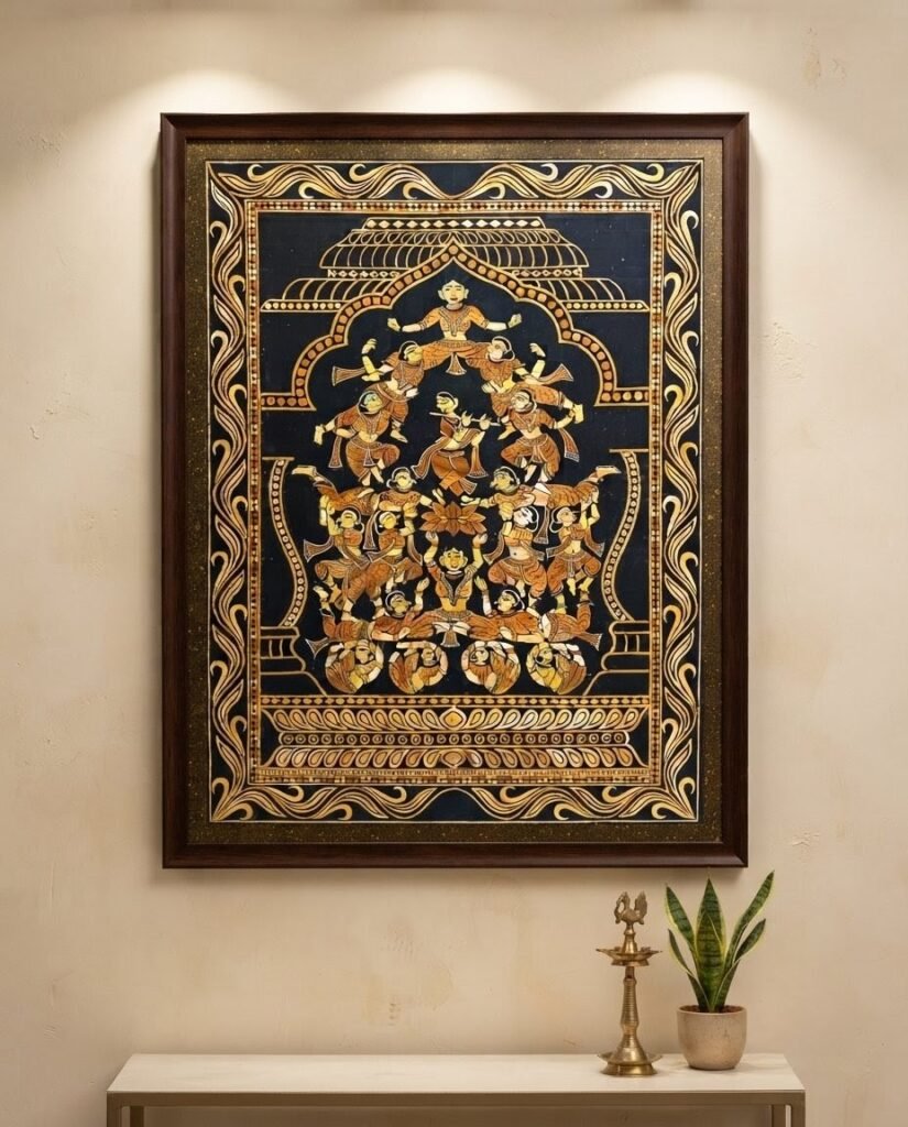 Extraordinary, Traditional, Gandharva Art, made by paddy straw (44x28)inch, Unmounted