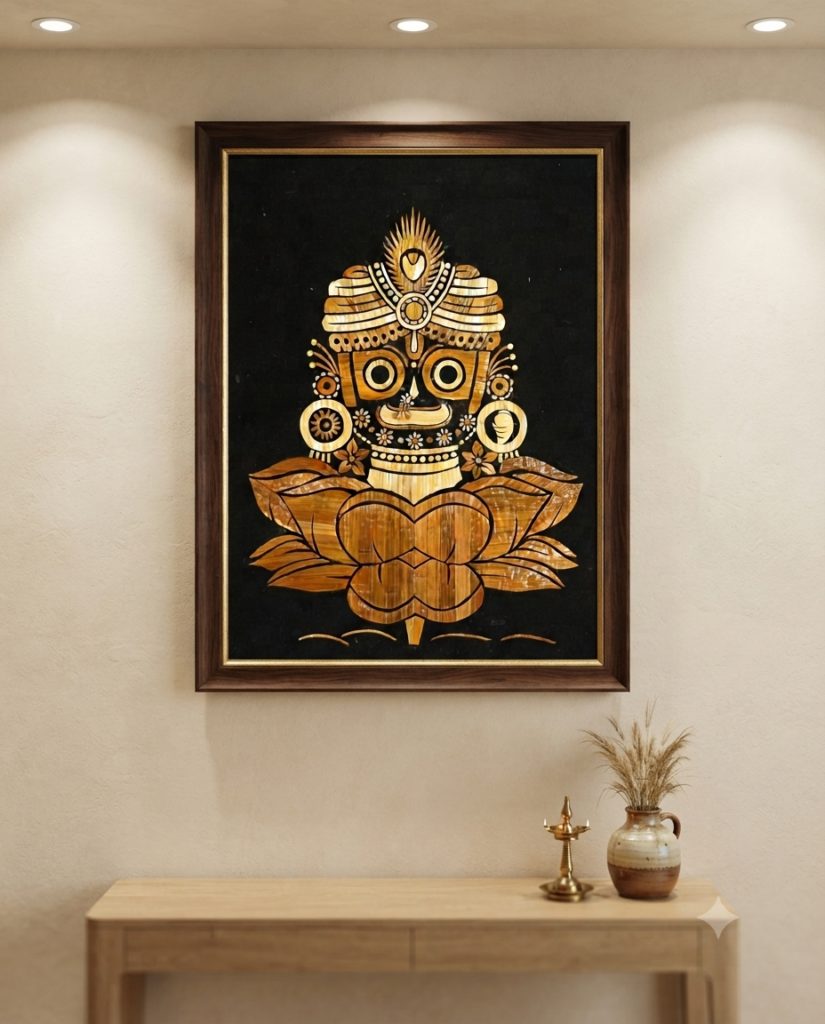 Remarkable, Genuine,  Lord Jagannath, paddy straw art (16x12) inch, Unframed
