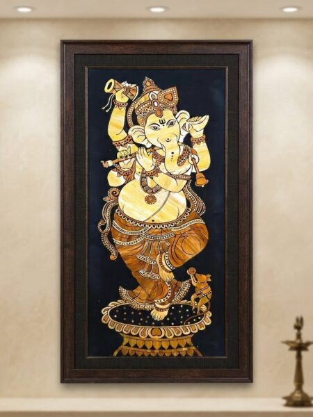 Exquisite, Vintage, Paddy straw art, Lord Ganesha, Unmounted, (32x12 inch)