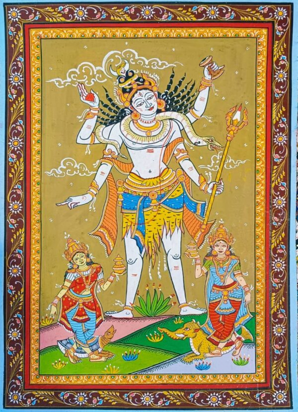 Beyond belief, Incredible, Lord Mahadev Pattachitra painting,(20x14) inch, Unframed