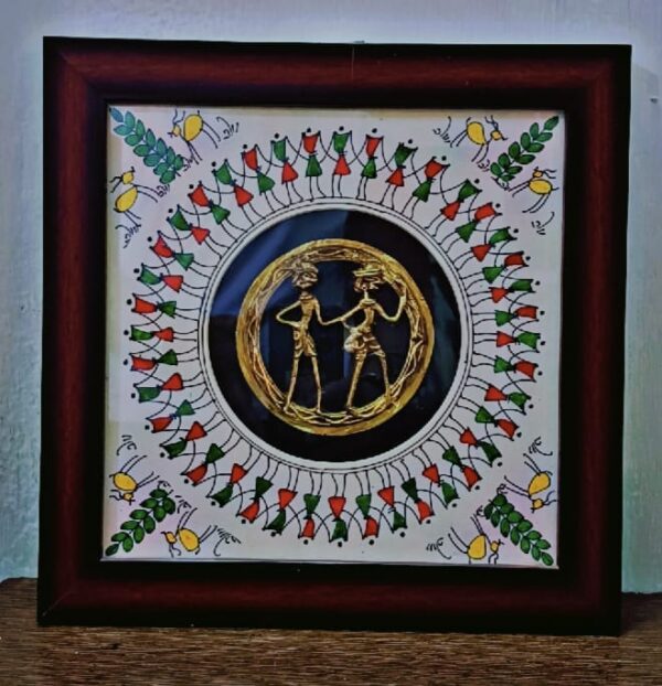 Exotic, hand-crafted,  Dokra wall decor with saura painting, W-28cm, L-28cm - Image 3