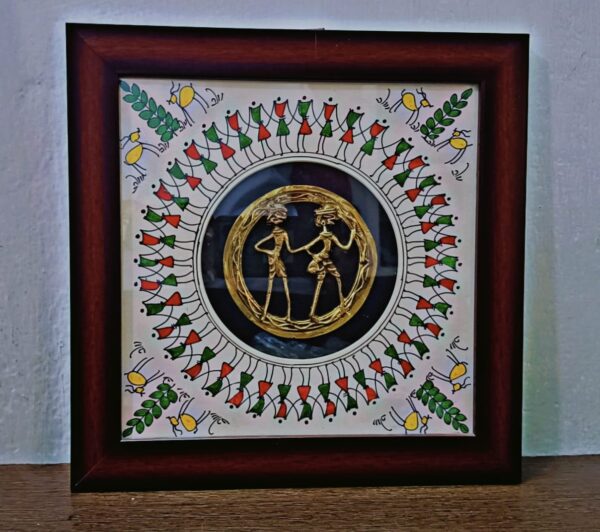 Exotic, hand-crafted,  Dokra wall decor with saura painting, W-28cm, L-28cm - Image 4