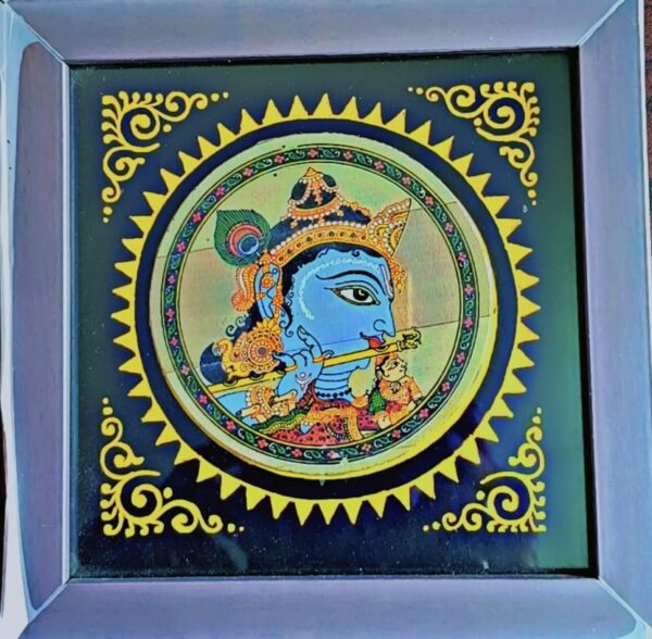 Collectible, hand-crafted, Krishna face on palm leaf, L-15cm, W-15cm